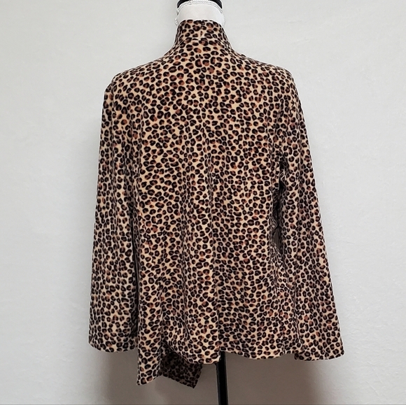 DKNY Brown Leopard Print Sherpa Open Front Draped Waterfall Cardigan Large - Picture 10 of 14